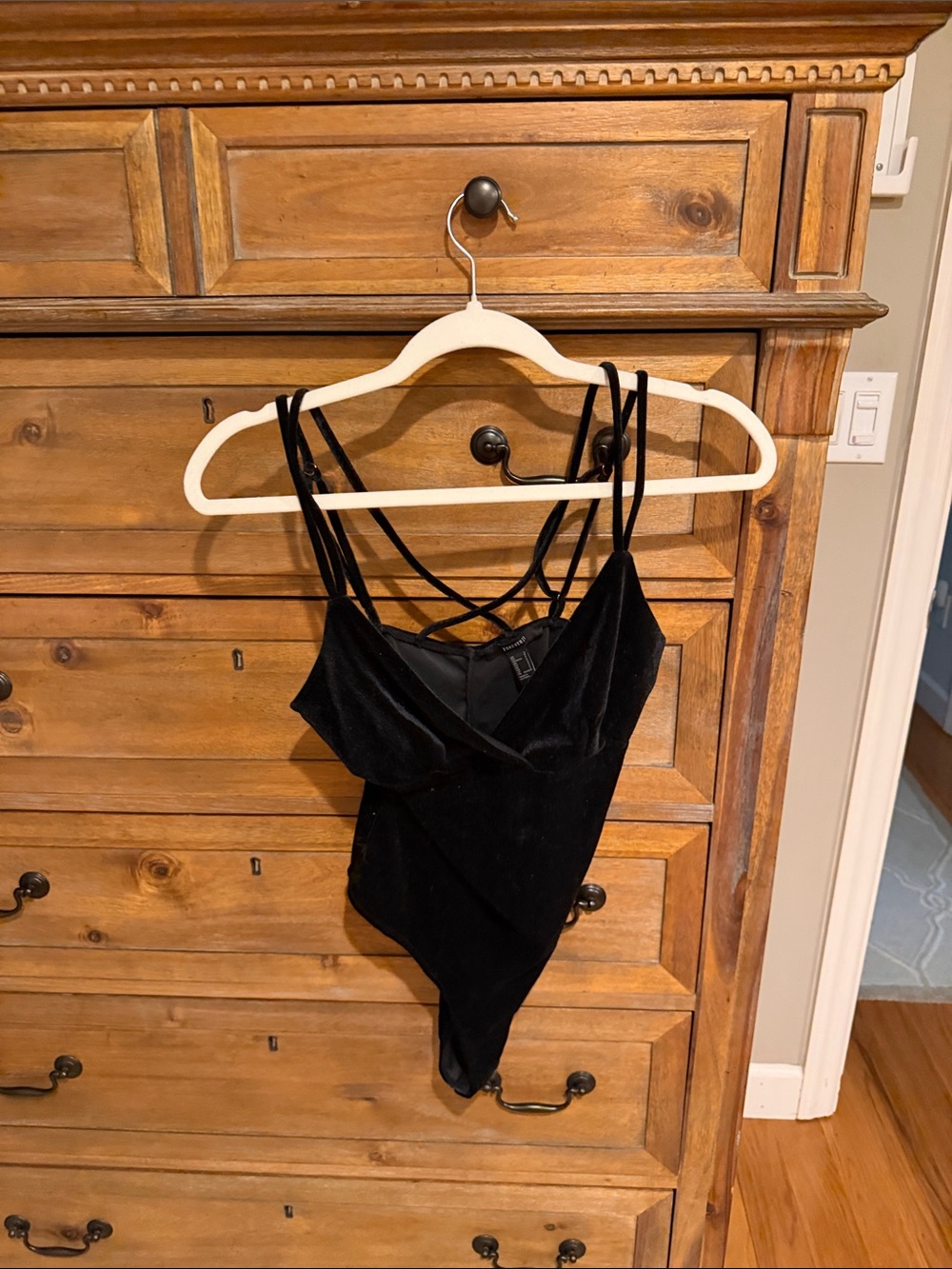 Forever 21 Black Velvet Strappy Tank Bodysuit